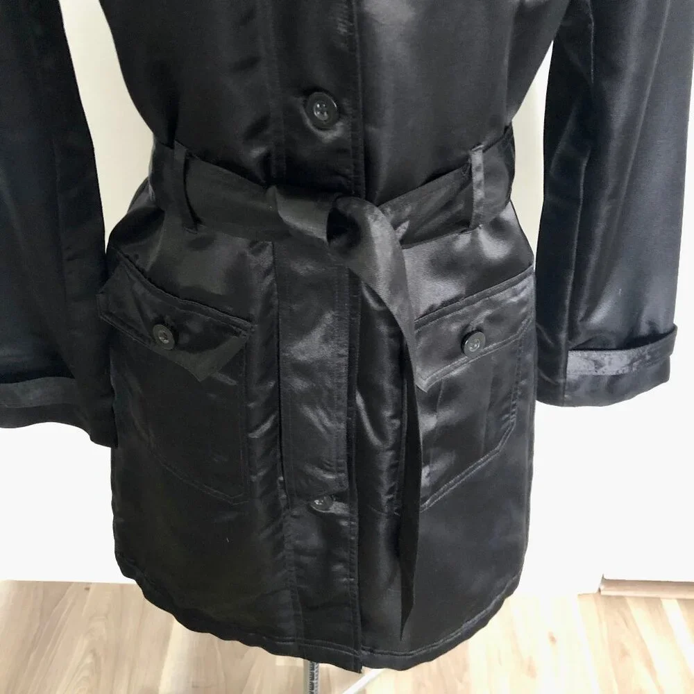 Sans Souci Black Belted Satiny Jacket, Size Large